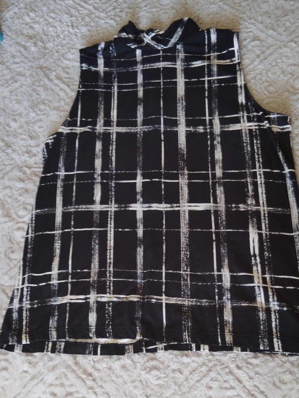 Chico's Black and White Plaid Sleeveless Mock Neck Blouse